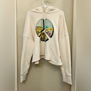 Girls Old Navy Cropped Cream Peace Sign Sweatshirt With Drop Sleeves Size LG